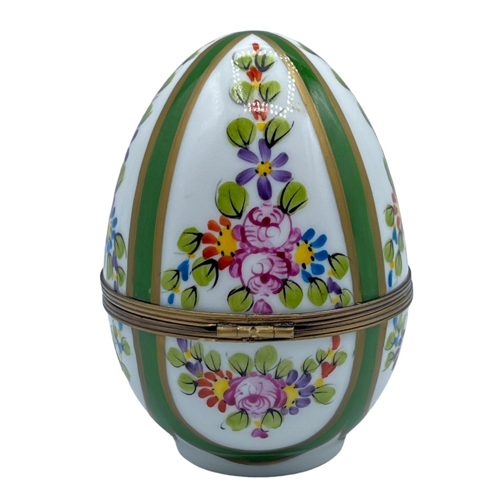 Vintage Limoges France Peint Main Large Easter Egg Flower Trinket Box Ltd Edt - Picture 3 of 10